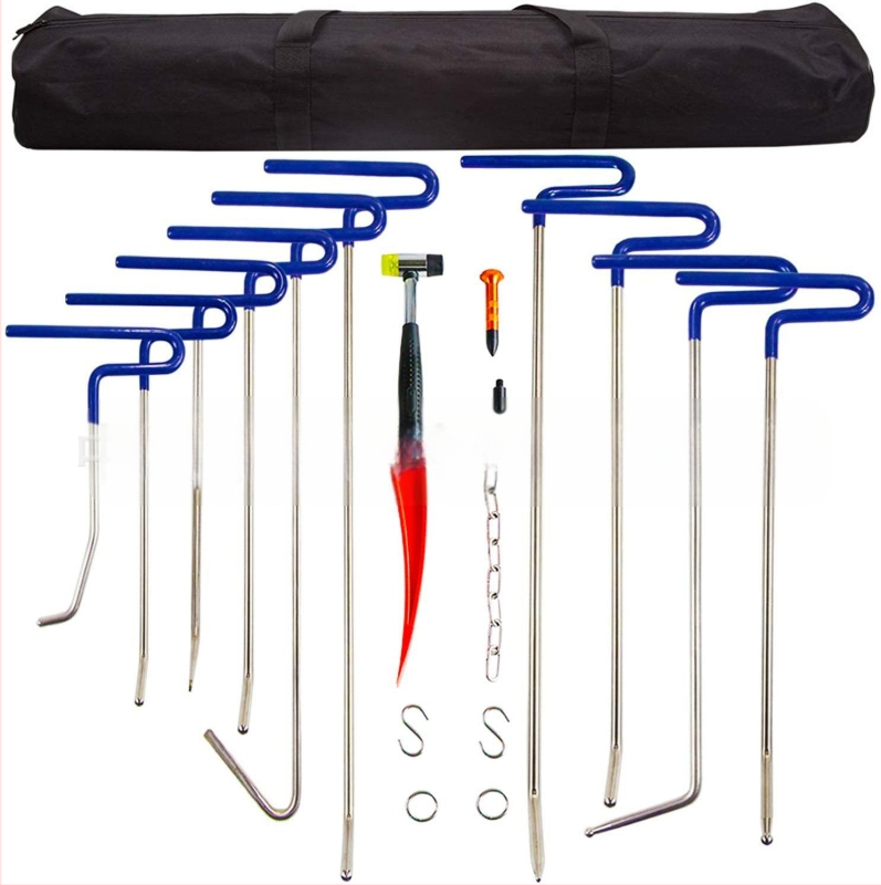 Autó horpadásjavító eszközkészlet kampókkal és emelővasakkal, 20 darabos ötvözött acél