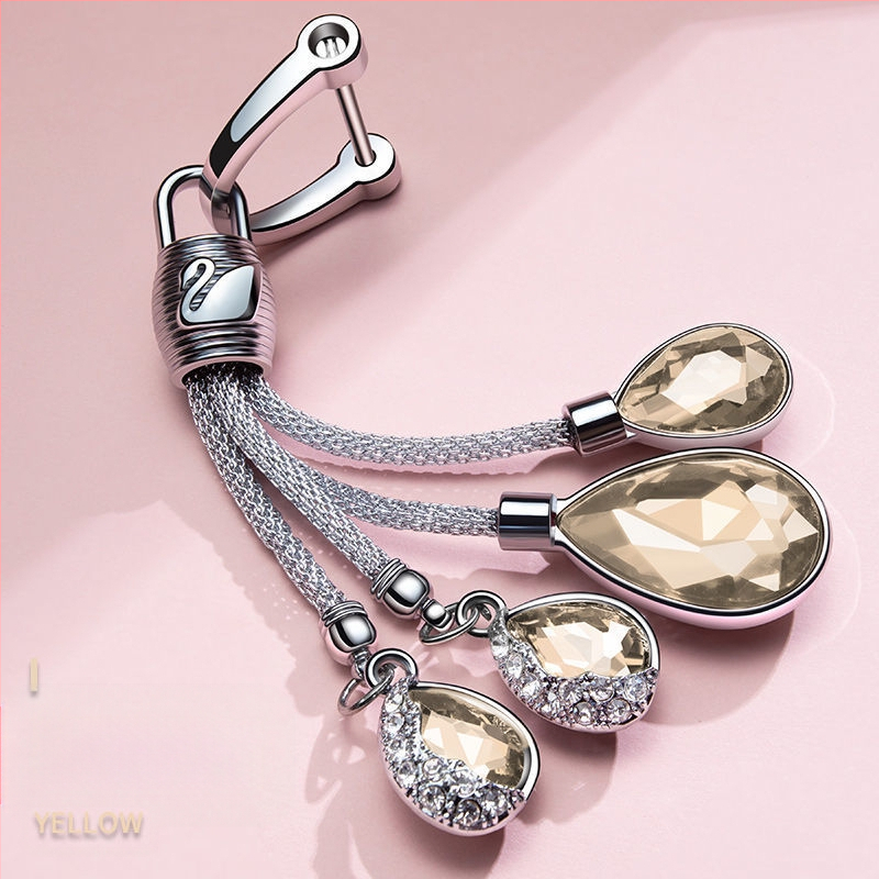 Ключодържател за автомобил с кристална висулка във форма на лебед – метал, сладък стил, автоинтериор аксесоар