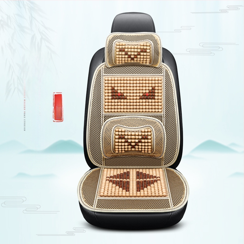 Autóülés párna fa gyöngyökkel, kézi masszázs funkció, lélegző Ice Silk huzat, egy darabban a vezető és az utas számára