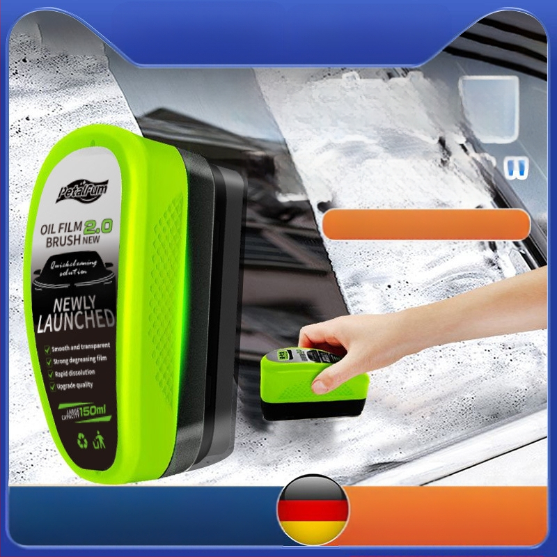 Îndepărtător de peliculă uleioasă pentru geamul automobilului cu perie de curățare – acțiune puternică de decontaminare, cu surfactanți; marcă Purple wind chime; durata de viață 3 ani