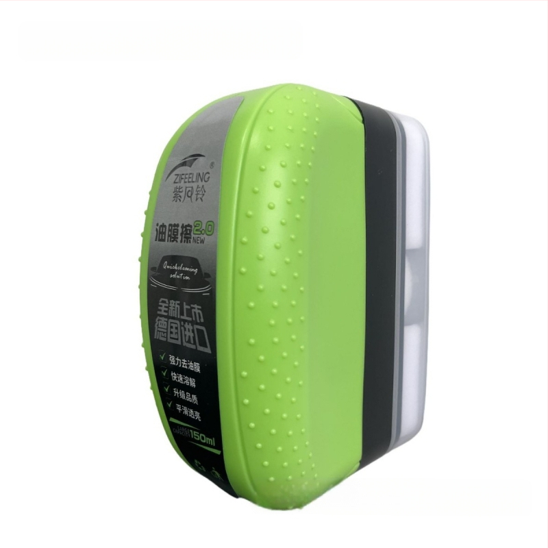 Îndepărtător de peliculă uleioasă pentru geamul automobilului cu perie de curățare – acțiune puternică de decontaminare, cu surfactanți; marcă Purple wind chime; durata de viață 3 ani