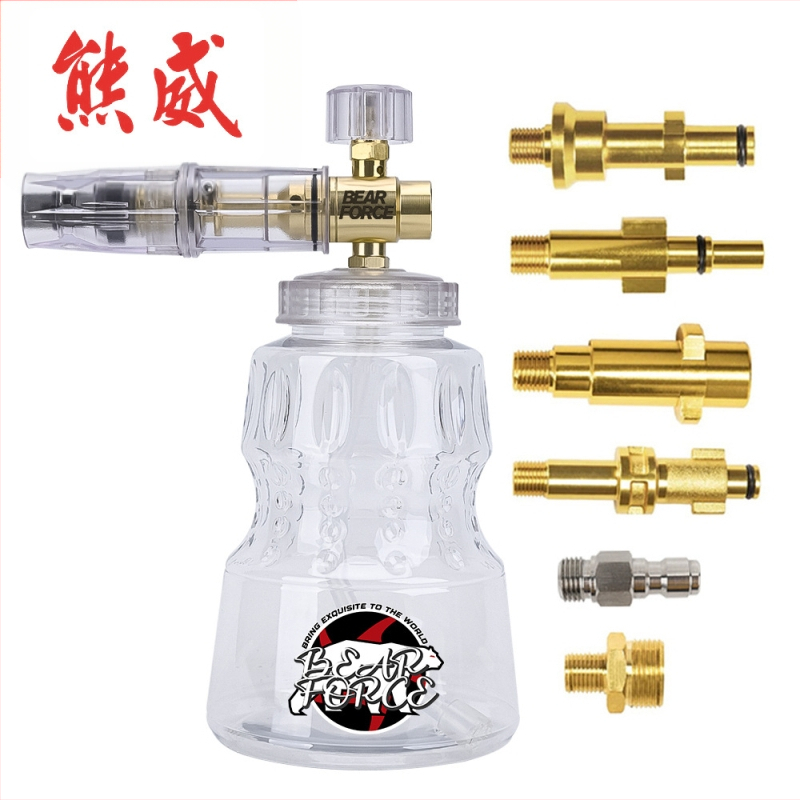 Duză de spumă cu presiune înaltă pentru spălarea mașinilor – corp din aluminiu placat cu cupru, plastic; distanță de pulverizare 2 m; presiune 276 bar / 4000 psi; greutate 0,4 kg; dimensiuni 16×13×18 cm