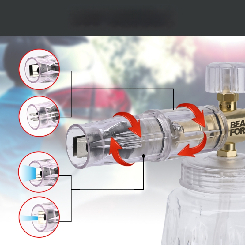 Duză de spumă cu presiune înaltă pentru spălarea mașinilor – corp din aluminiu placat cu cupru, plastic; distanță de pulverizare 2 m; presiune 276 bar / 4000 psi; greutate 0,4 kg; dimensiuni 16×13×18 cm