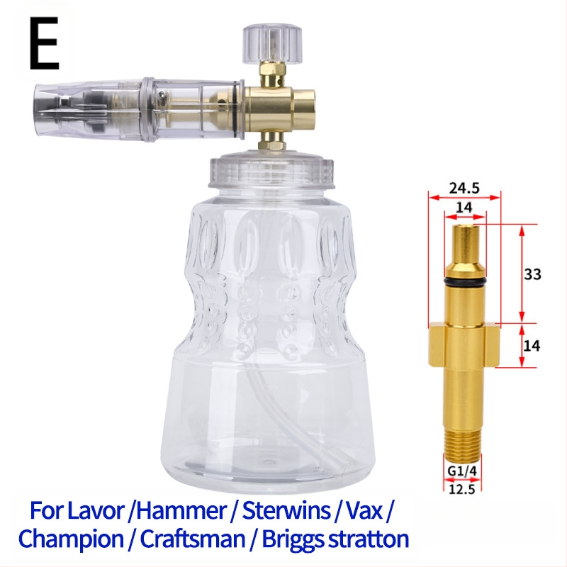 Duză de spumă cu presiune înaltă pentru spălarea mașinilor – corp din aluminiu placat cu cupru, plastic; distanță de pulverizare 2 m; presiune 276 bar / 4000 psi; greutate 0,4 kg; dimensiuni 16×13×18 cm