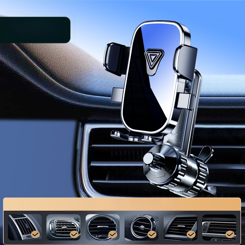 Autótelefon-tartó a műszerfalra és a szellőzőbe – vízszintes és függőleges kijelző, kattintásos rögzítés, univerzális autókhoz
