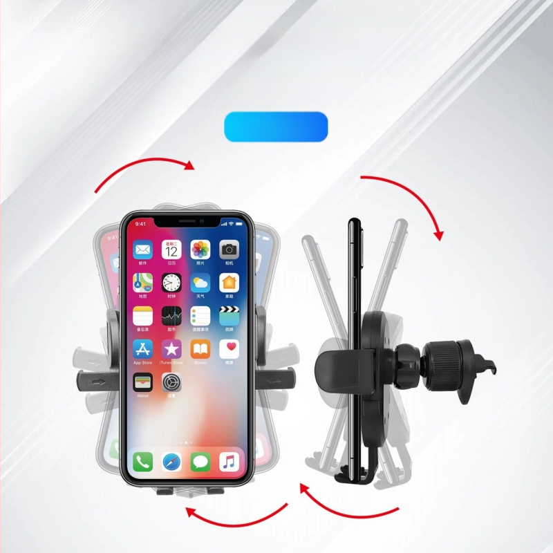 Държач за телефон за кола с въртене на 360°, регулируем, за монтаж върху въздушен отвор – щипков монтаж