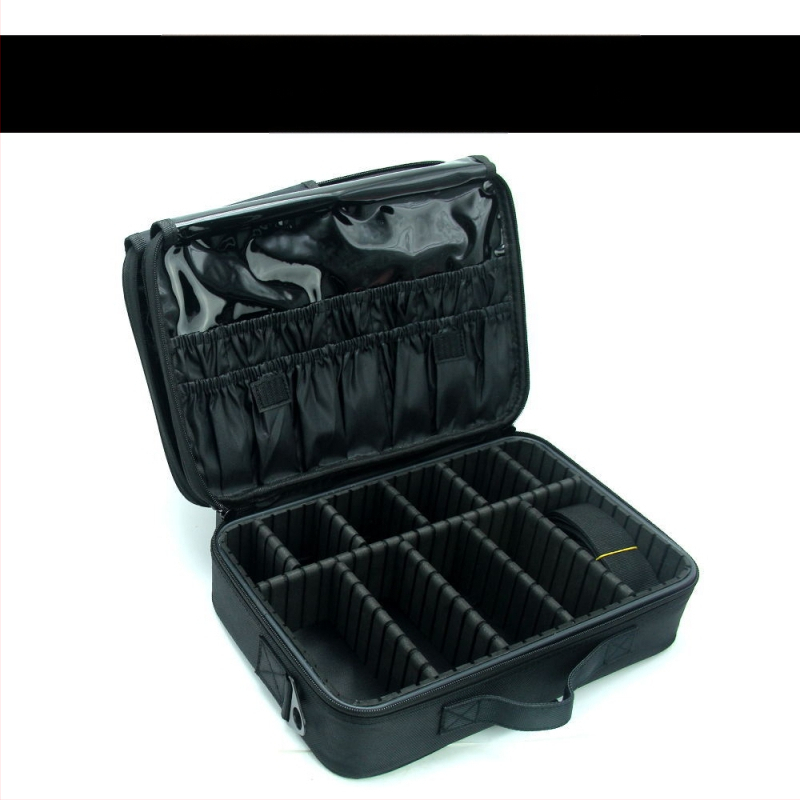 Torbica za šminku s pretincima za pohranu, Oxford materijal, zatvarač, jednobojna boja, vodoodporna i otporna na udarce, s proširivim slojem