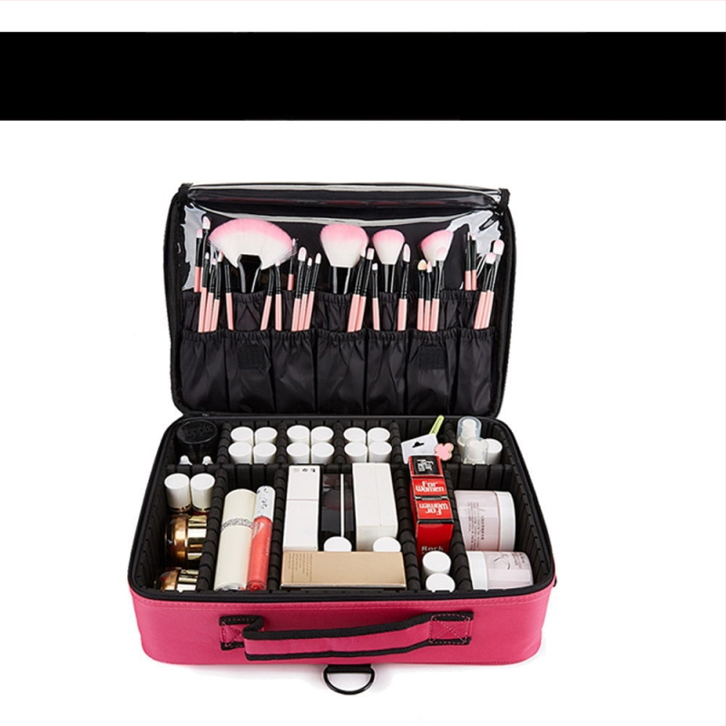 Torbica za šminku s pretincima za pohranu, Oxford materijal, zatvarač, jednobojna boja, vodoodporna i otporna na udarce, s proširivim slojem