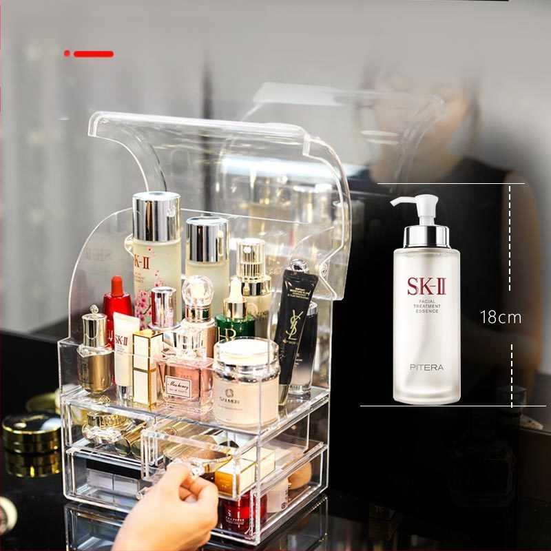 Áttetsző műanyag kozmetikai tároló fiókkal az asztali sminkasztalhoz