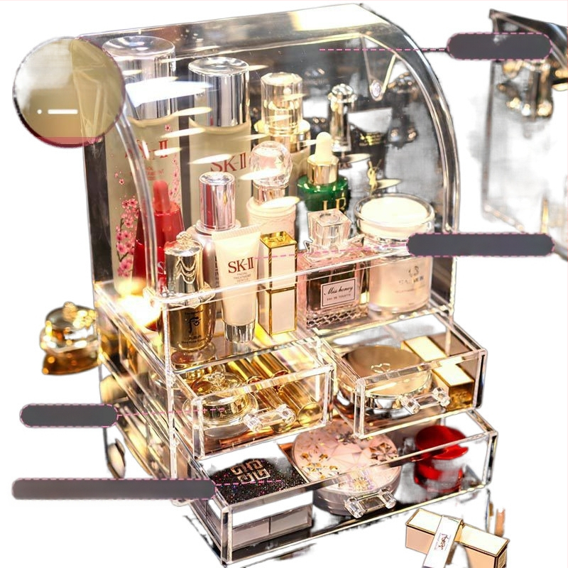 Áttetsző műanyag kozmetikai tároló fiókkal az asztali sminkasztalhoz