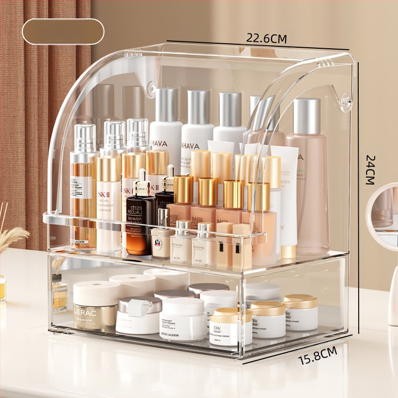 Áttetsző műanyag kozmetikai tároló fiókkal az asztali sminkasztalhoz