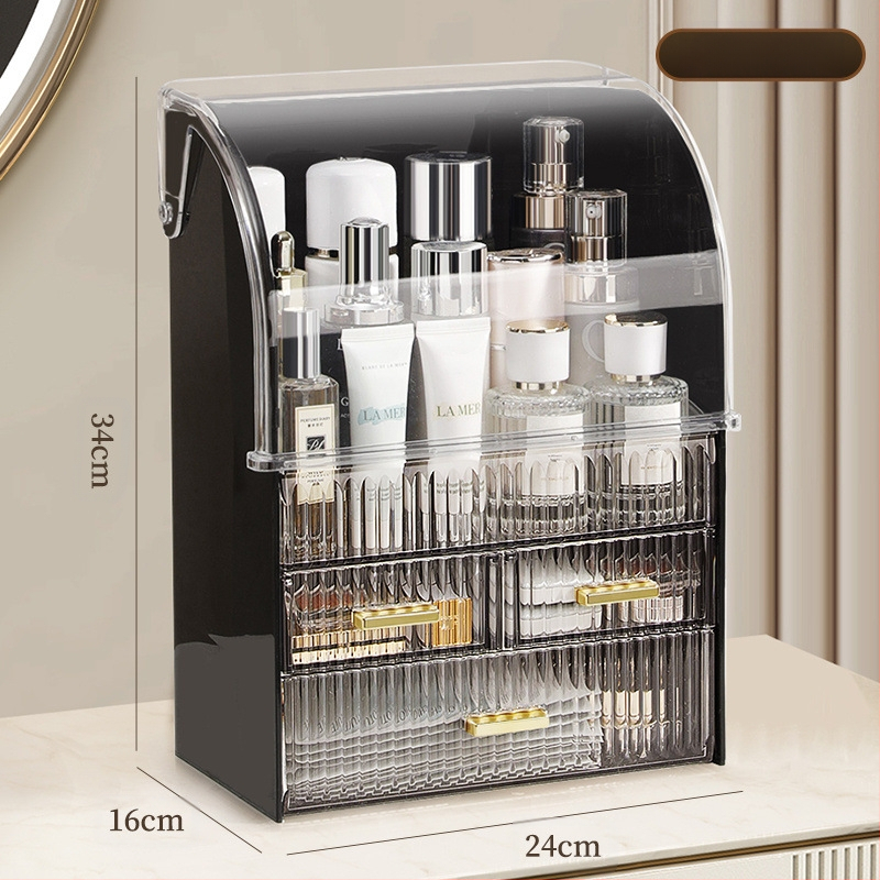 Áttetsző műanyag kozmetikai tároló fiókkal az asztali sminkasztalhoz