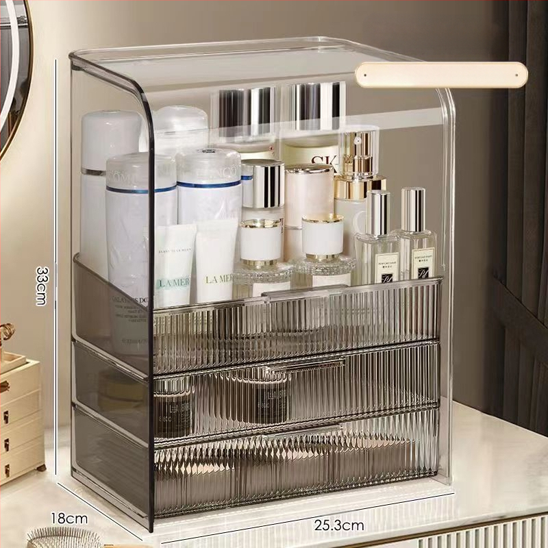 Áttetsző műanyag kozmetikai tároló fiókkal az asztali sminkasztalhoz