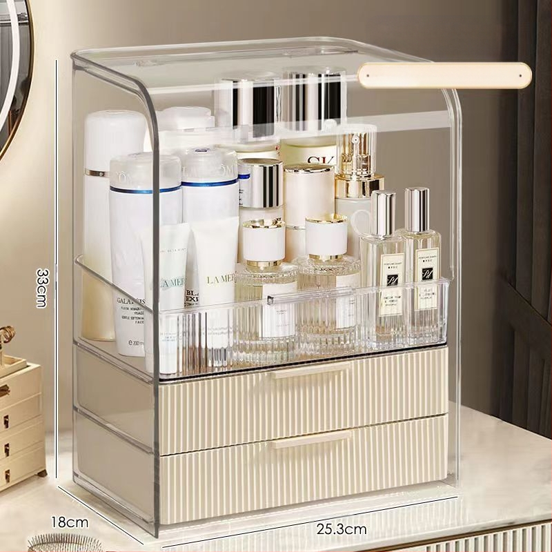 Áttetsző műanyag kozmetikai tároló fiókkal az asztali sminkasztalhoz