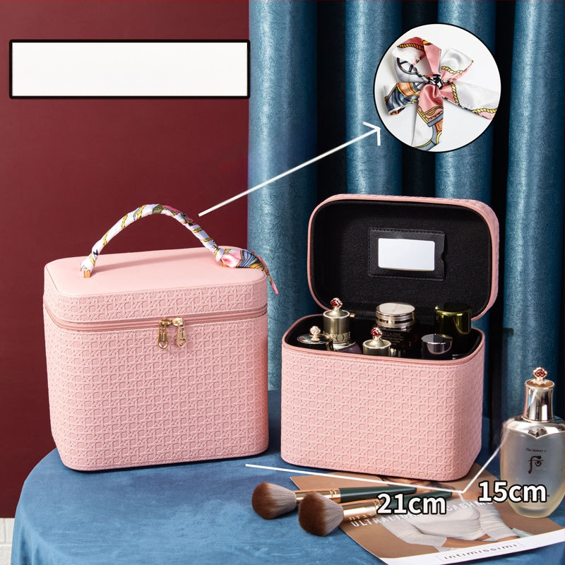 Prijenosna kozmetička torbica od PU kože, geometrijski uzorak, zatvaranje na zip, ručni dizajn, s proširivim slojem