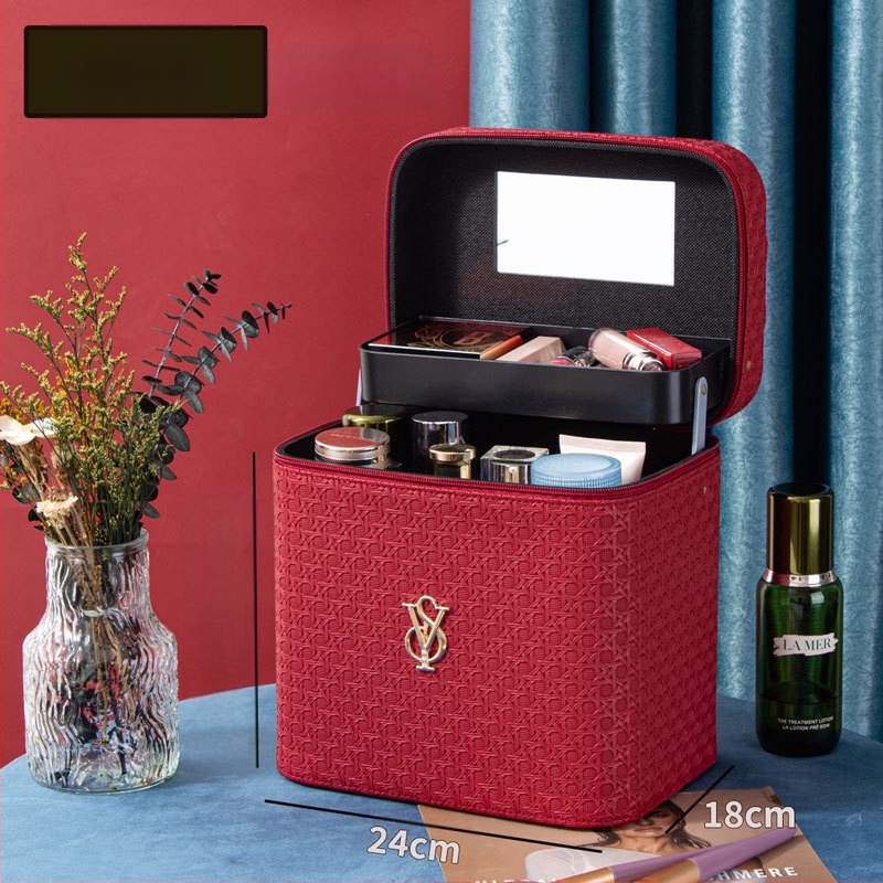 Prijenosna kozmetička torbica od PU kože, geometrijski uzorak, zatvaranje na zip, ručni dizajn, s proširivim slojem