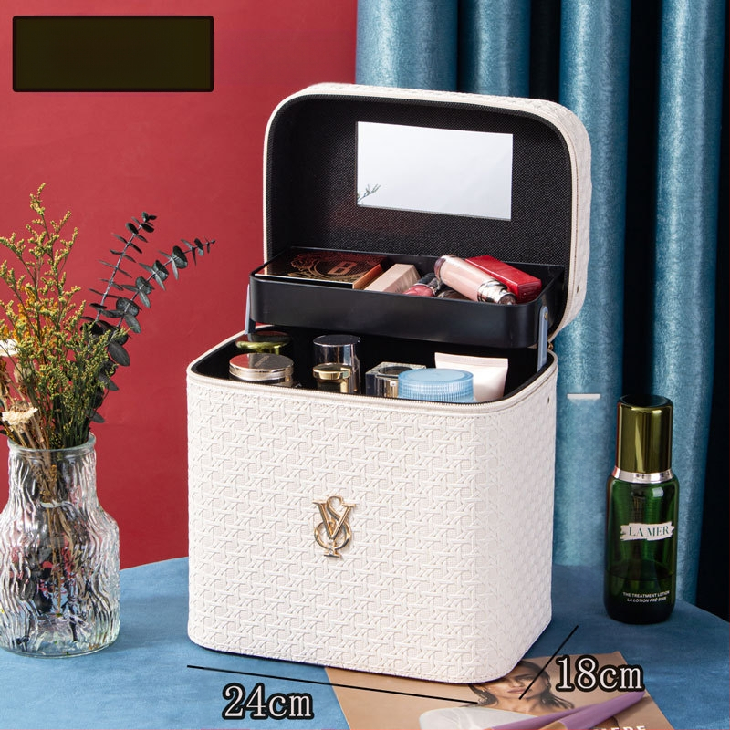 Prijenosna kozmetička torbica od PU kože, geometrijski uzorak, zatvaranje na zip, ručni dizajn, s proširivim slojem