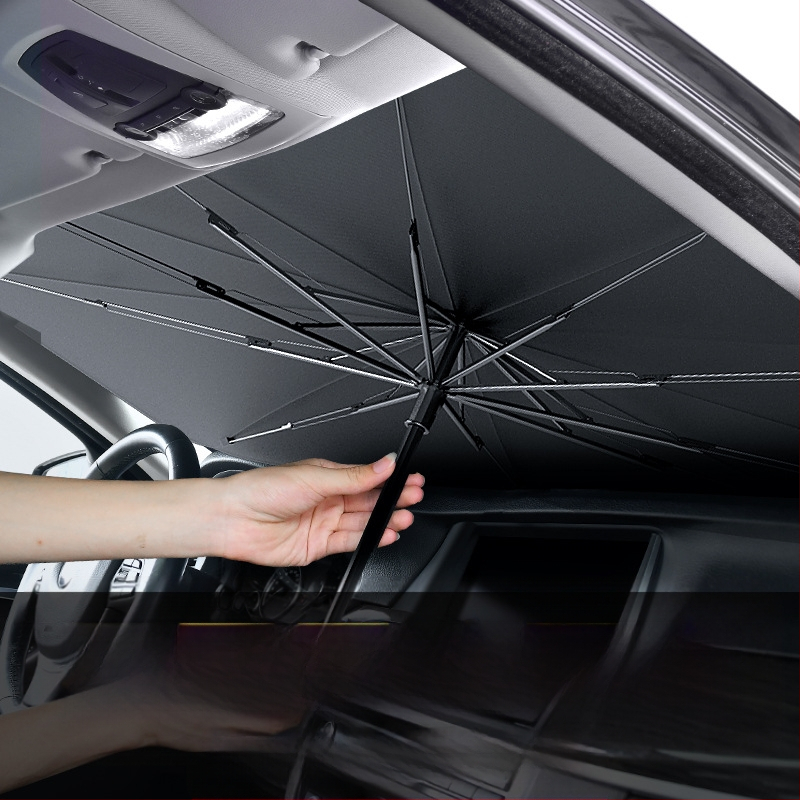 Autó napvédő árnyékoló a frontszélvédőhöz; titánium ezüst anyag; snap-in telepítés; alkalmazható részek: első alkatrészek; minta: márkajel logó; logó nyomtatás elérhető