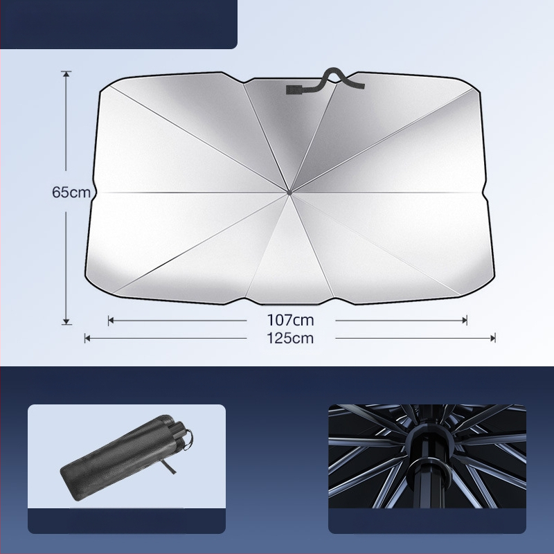 Autó napvédő árnyékoló a frontszélvédőhöz; titánium ezüst anyag; snap-in telepítés; alkalmazható részek: első alkatrészek; minta: márkajel logó; logó nyomtatás elérhető