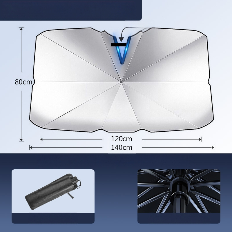Autó napvédő árnyékoló a frontszélvédőhöz; titánium ezüst anyag; snap-in telepítés; alkalmazható részek: első alkatrészek; minta: márkajel logó; logó nyomtatás elérhető