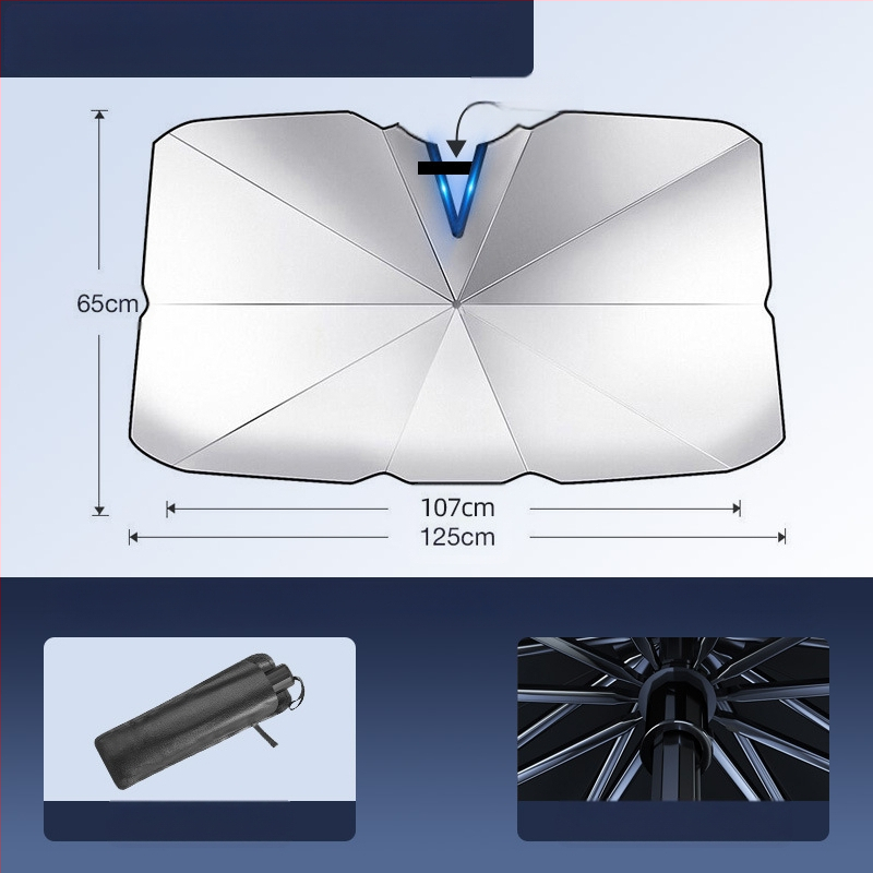 Autó napvédő árnyékoló a frontszélvédőhöz; titánium ezüst anyag; snap-in telepítés; alkalmazható részek: első alkatrészek; minta: márkajel logó; logó nyomtatás elérhető