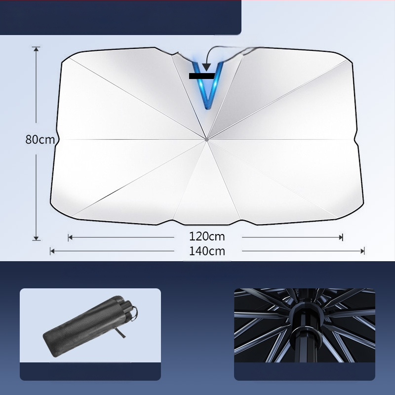 Autó napvédő árnyékoló a frontszélvédőhöz; titánium ezüst anyag; snap-in telepítés; alkalmazható részek: első alkatrészek; minta: márkajel logó; logó nyomtatás elérhető