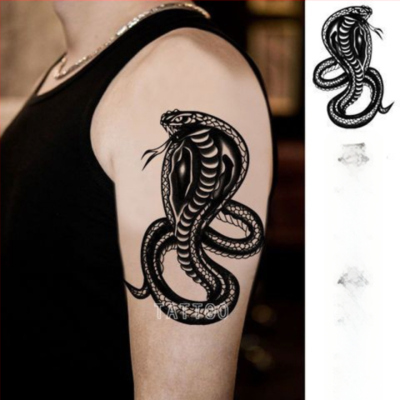 Juodosios gyvatės tatuiruočių lipdukų rinkinys: vilko galva, Pixiu, drakono galvos motyvai ant rankos — atsparūs vandeniui, universalūs, Fill Art