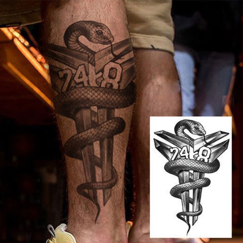 Juodosios gyvatės tatuiruočių lipdukų rinkinys: vilko galva, Pixiu, drakono galvos motyvai ant rankos — atsparūs vandeniui, universalūs, Fill Art