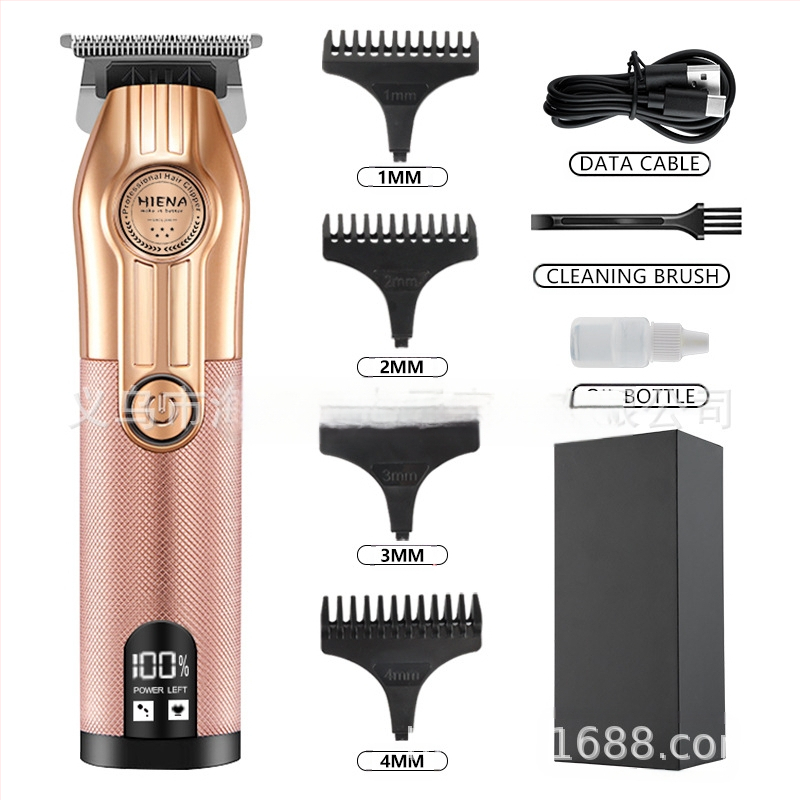 HIENA profesionalus USB įkraunamas plaukų kirpimo įrankis su titano lydinio peiliukais, šepetėlinis variklis, įmontuota baterija, žemas triukšmo lygis 36–45 dB