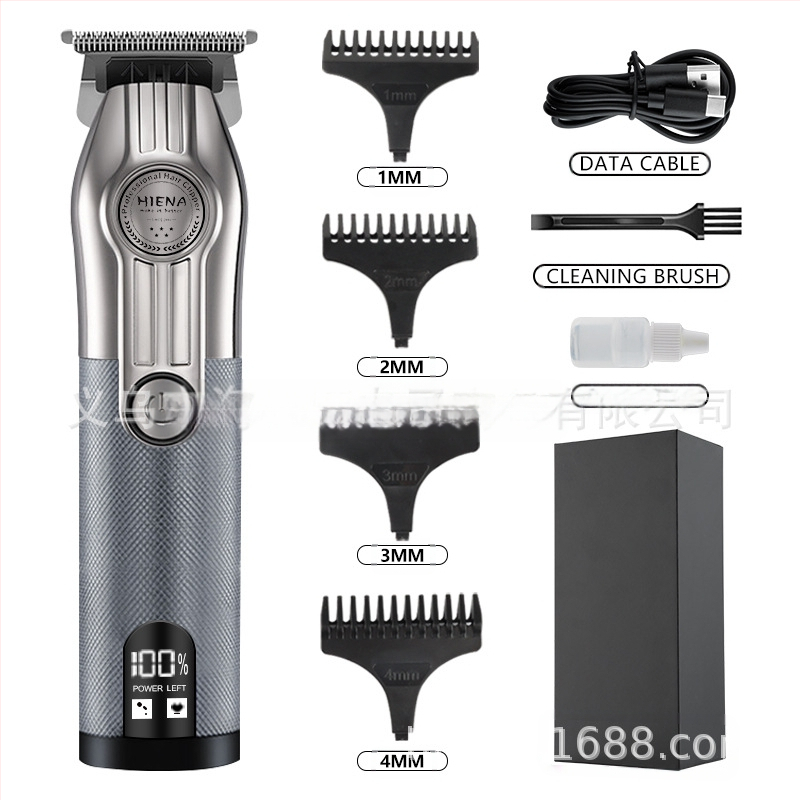 HIENA profesionalus USB įkraunamas plaukų kirpimo įrankis su titano lydinio peiliukais, šepetėlinis variklis, įmontuota baterija, žemas triukšmo lygis 36–45 dB