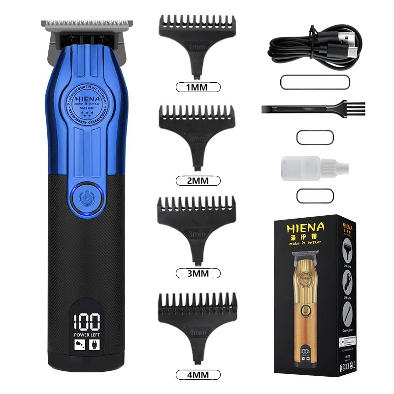 HIENA profesionalus USB įkraunamas plaukų kirpimo įrankis su titano lydinio peiliukais, šepetėlinis variklis, įmontuota baterija, žemas triukšmo lygis 36–45 dB
