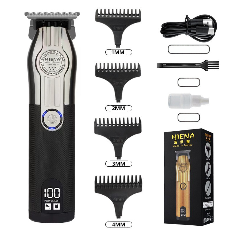 HIENA profesionalus USB įkraunamas plaukų kirpimo įrankis su titano lydinio peiliukais, šepetėlinis variklis, įmontuota baterija, žemas triukšmo lygis 36–45 dB