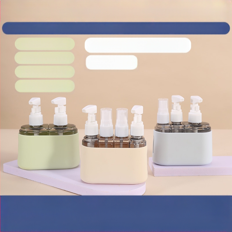 Három az egyben utazási töltő készlet műanyag és szilikon kozmetikai üvegekkel, TA3 al-töltő modell, külső csomagolás