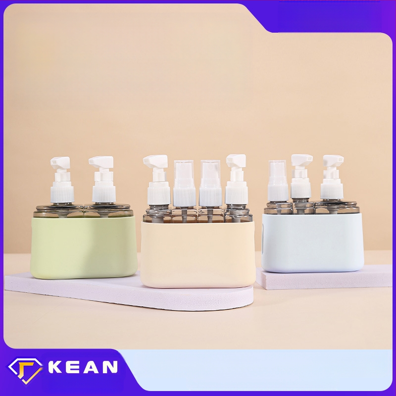 Három az egyben utazási töltő készlet műanyag és szilikon kozmetikai üvegekkel, TA3 al-töltő modell, külső csomagolás