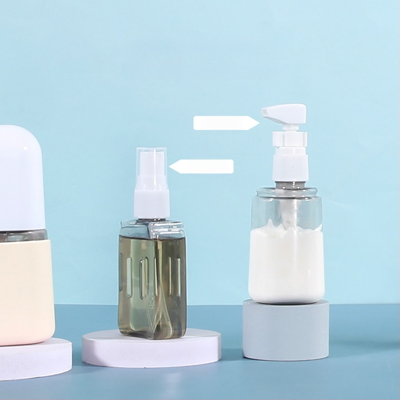 Három az egyben utazási töltő készlet műanyag és szilikon kozmetikai üvegekkel, TA3 al-töltő modell, külső csomagolás