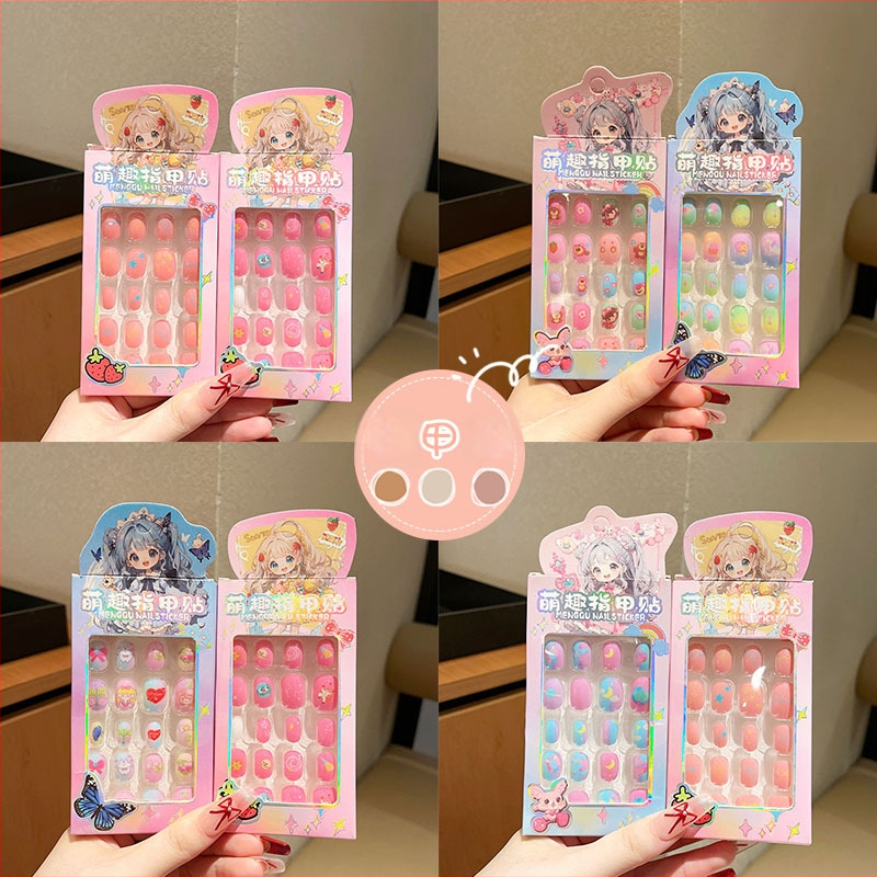 Stickere pentru unghii pentru copii, material PET, 24 bucăți, autoadezive, modele: lalele, flori, funda, cer înstelat, fluture, lună