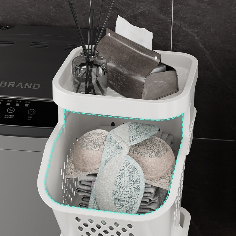 Daugiasluoksnis skalbinių krepšys su ratukais – PP medžiaga, namų ūkio/vonios naudojimui, modernus stilius