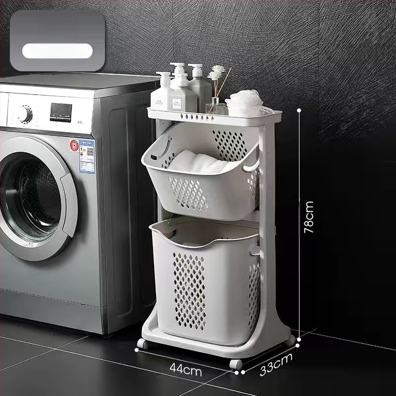 Daugiasluoksnis skalbinių krepšys su ratukais – PP medžiaga, namų ūkio/vonios naudojimui, modernus stilius