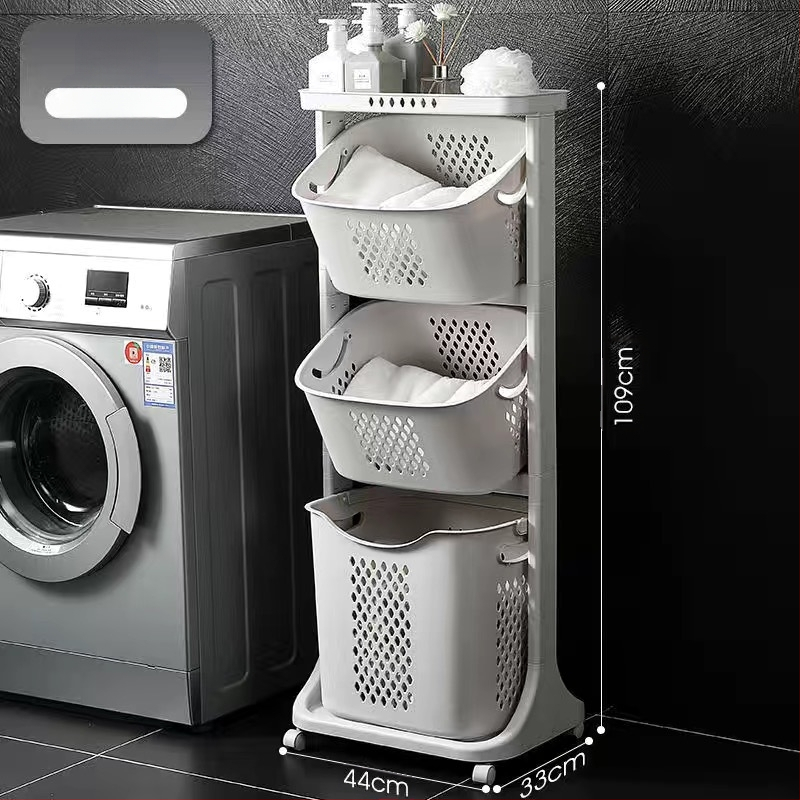 Daugiasluoksnis skalbinių krepšys su ratukais – PP medžiaga, namų ūkio/vonios naudojimui, modernus stilius