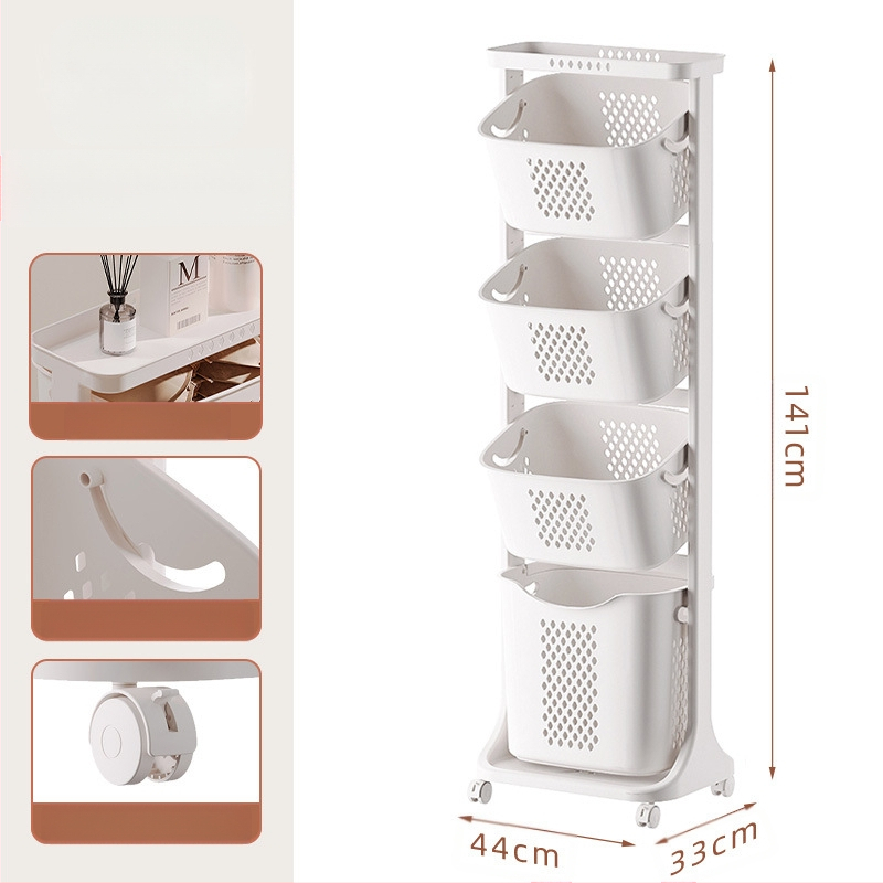 Daugiasluoksnis skalbinių krepšys su ratukais – PP medžiaga, namų ūkio/vonios naudojimui, modernus stilius