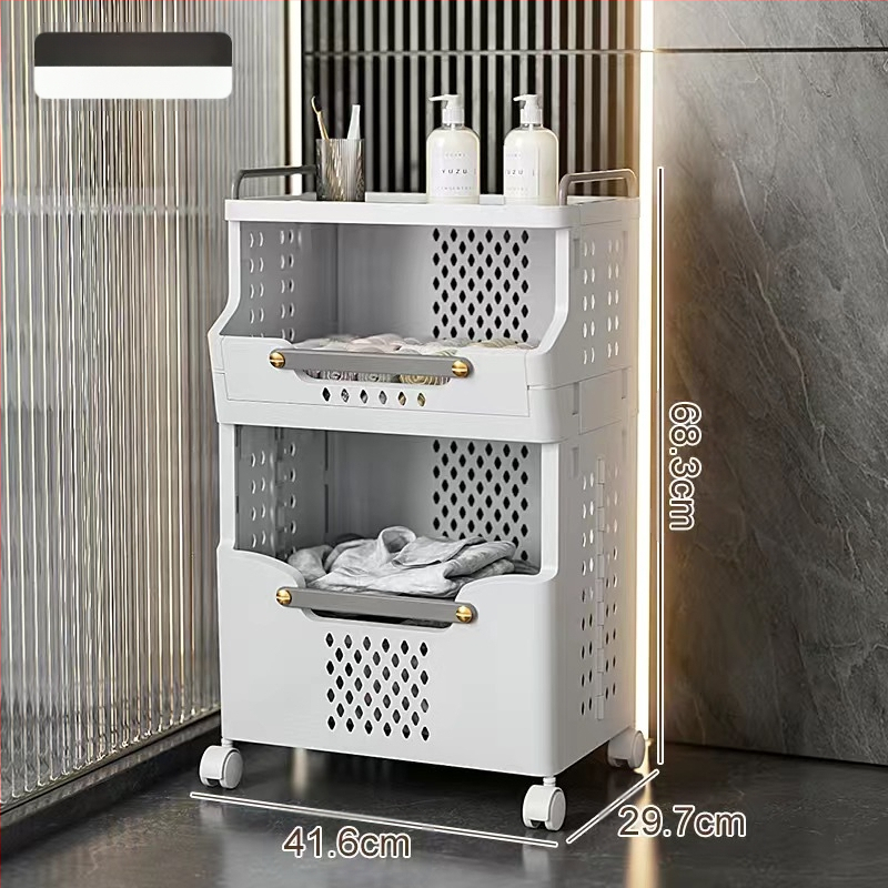 Daugiasluoksnis skalbinių krepšys su ratukais – PP medžiaga, namų ūkio/vonios naudojimui, modernus stilius