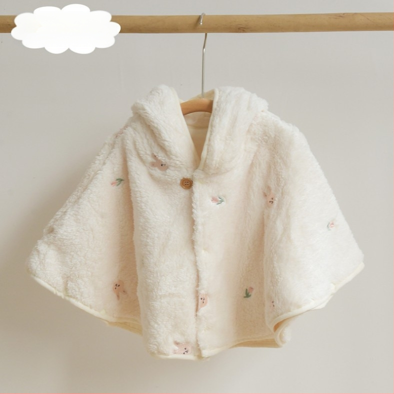 Παιδικός μανδύας με αποσπώμενη κουκούλα, βελούδινο ύφασμα Coral Vinylon (91–95%), επένδυση πολυεστερική, παχύς για χειμώνα