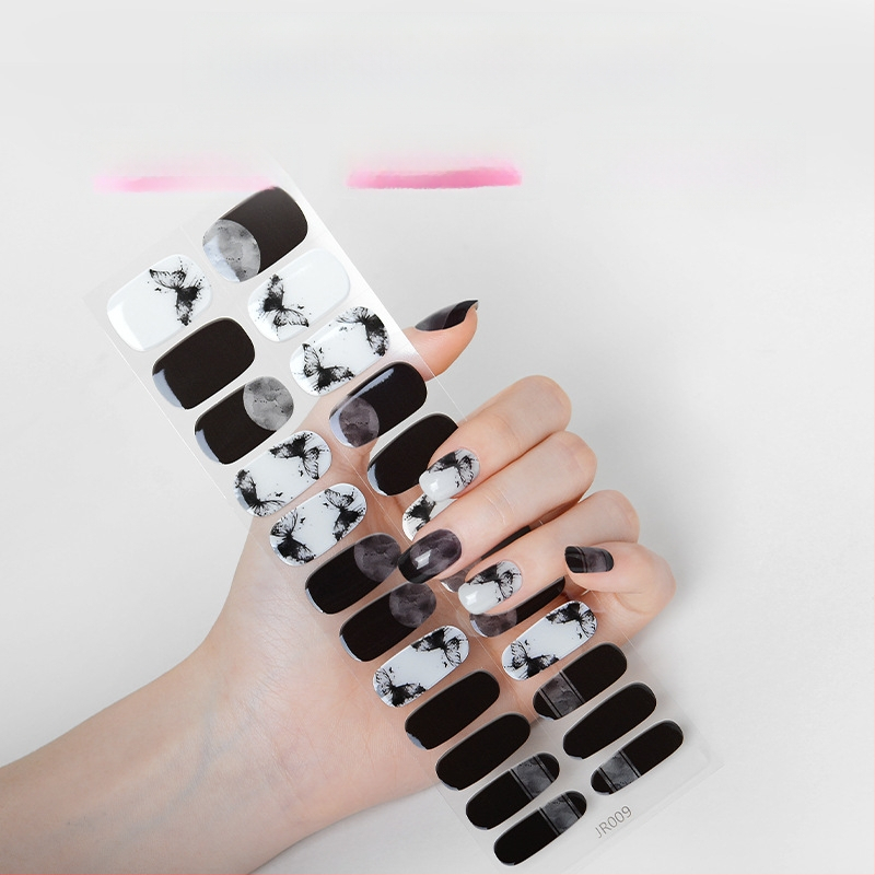 Hsien Tai Ķīniešu stilā UV gaismas terapija nagu uzlīmes, 24 gab., pilns komplekts, gēla nagu uzlīmes daļēji sacietējušas, balināšana