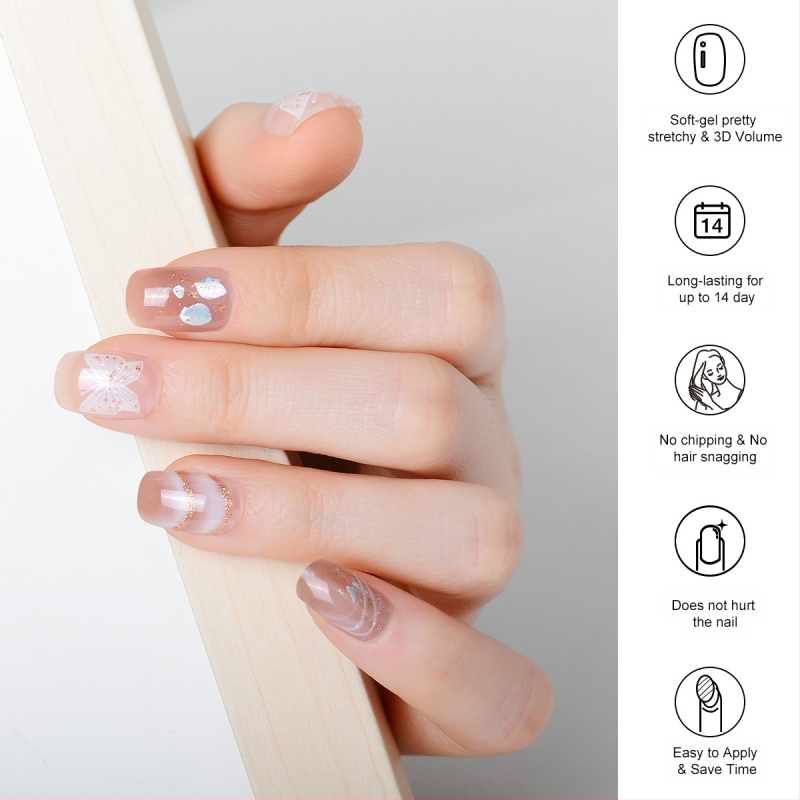 XT Nagu uzlīmes ar tauriņa rakstu – UV gēla nagu uzlīmes, daļēji sacietējošas, pilns pārklājums