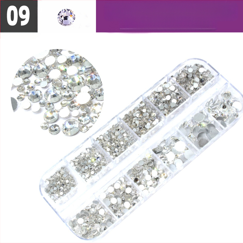 Σετ στρας νυχιών με 12 διαμερίσματα σε κουτί, σειρά DIY, μοτίβο μπλοκ, γλυκό και απλό στυλ, OEM