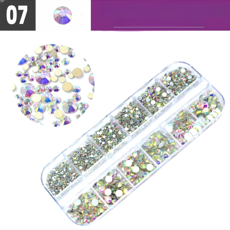 Σετ στρας νυχιών με 12 διαμερίσματα σε κουτί, σειρά DIY, μοτίβο μπλοκ, γλυκό και απλό στυλ, OEM