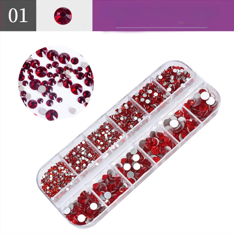 Σετ στρας νυχιών με 12 διαμερίσματα σε κουτί, σειρά DIY, μοτίβο μπλοκ, γλυκό και απλό στυλ, OEM