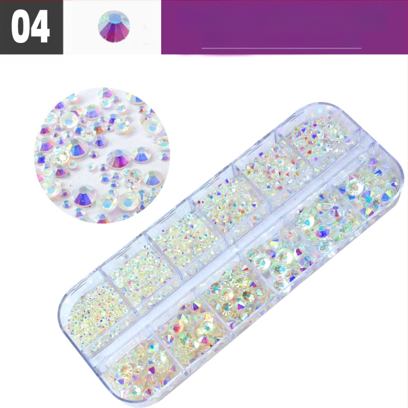 Σετ στρας νυχιών με 12 διαμερίσματα σε κουτί, σειρά DIY, μοτίβο μπλοκ, γλυκό και απλό στυλ, OEM