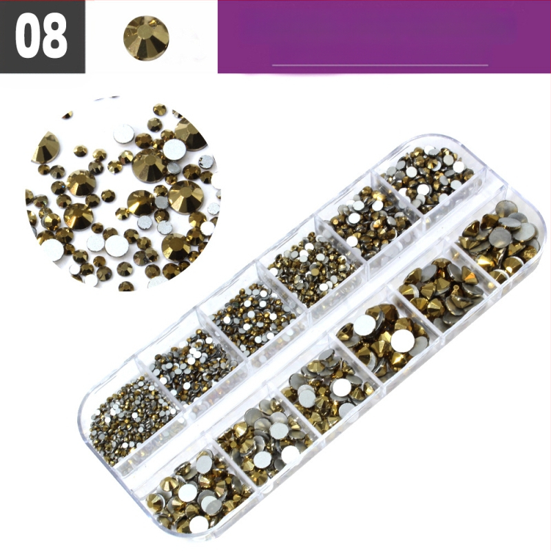 Σετ στρας νυχιών με 12 διαμερίσματα σε κουτί, σειρά DIY, μοτίβο μπλοκ, γλυκό και απλό στυλ, OEM