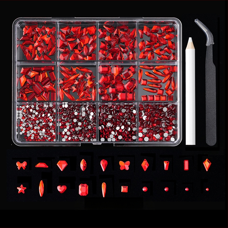 Jane Workshop серия Princess, кутия за кристали за маникюр с 12 секции, стъклени кристали, плоско дъно, мотиви: пеперуда, луна, водна капка, звезди